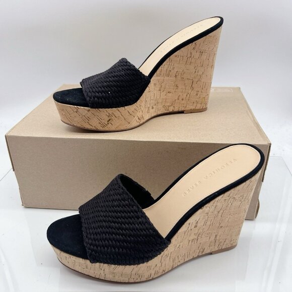Veronica Beard Dali Woven Cork Platform Wedge Mules Black Women’s US 10 - $325 - Picture 3 of 11
